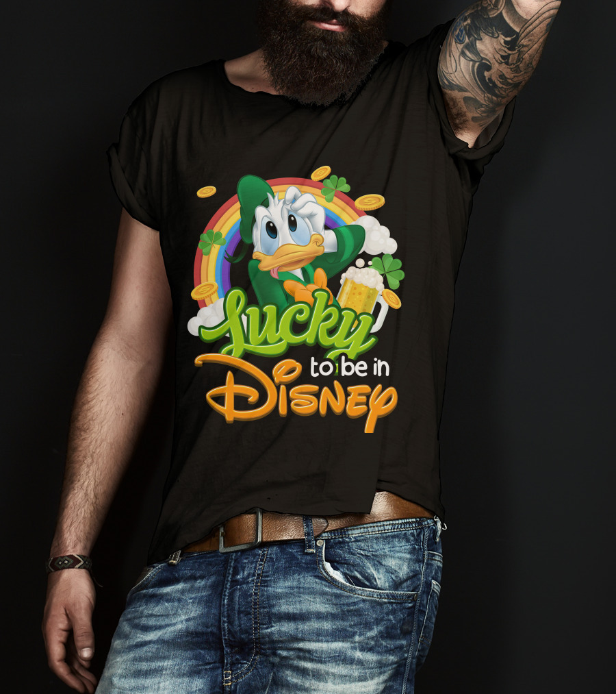 Lucky To Be In Disney Donald Duck Rainbow Beer T-Shirt