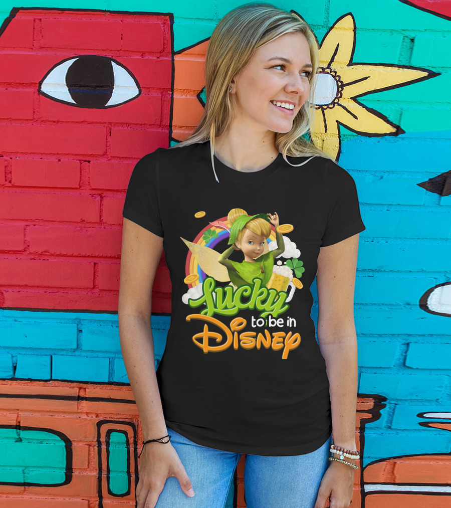 Lucky To Be In Disney Tinkerbell Rainbow Coins Shamrock T-Shirt