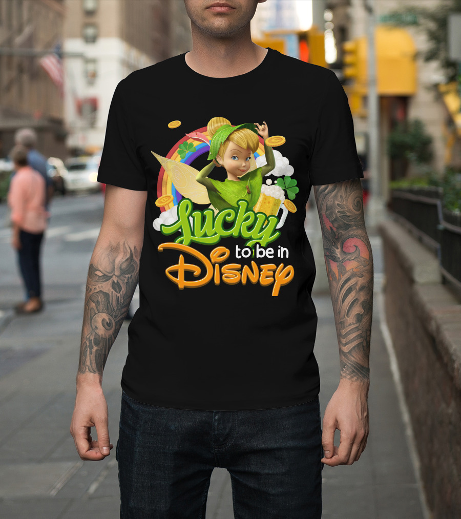 Lucky To Be In Disney Tinkerbell Rainbow Coins Shamrock T-Shirt