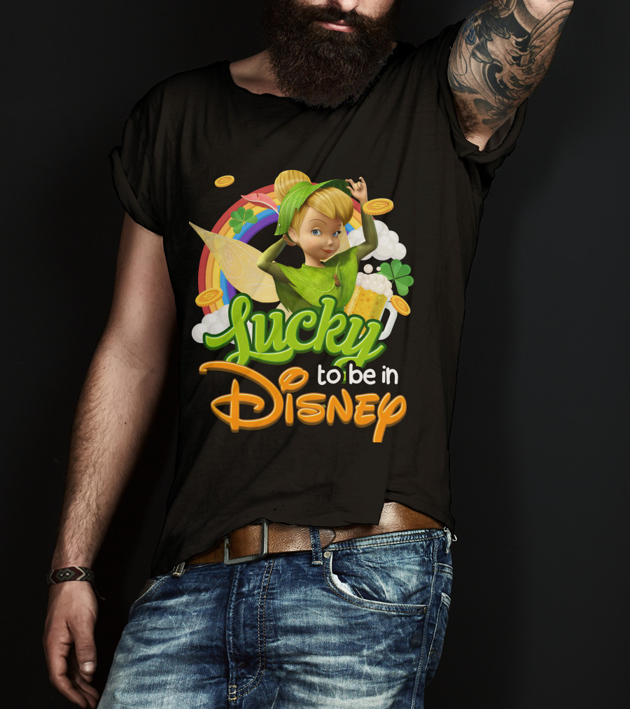 Lucky To Be In Disney Tinkerbell Rainbow Coins Shamrock T-Shirt