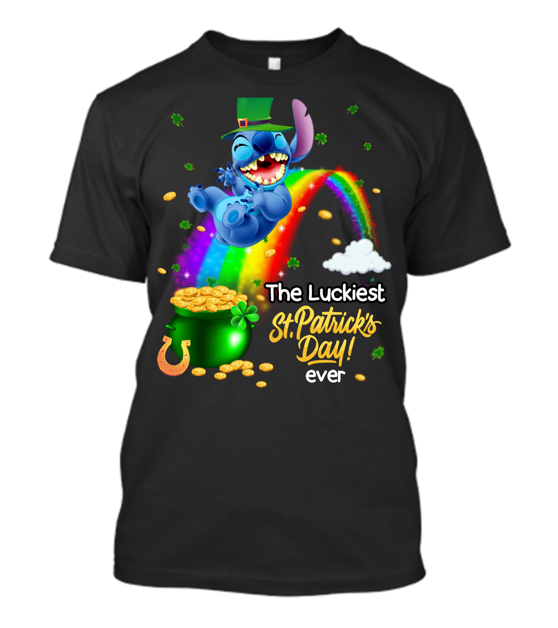 The Luckiest St. Patrick's Day Ever Stitch Rainbow Pot Of Gold T-Shirt