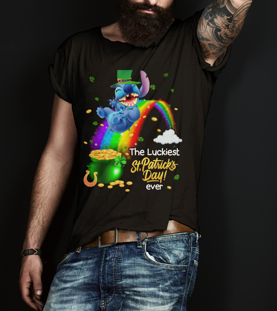 The Luckiest St. Patrick's Day Ever Stitch Rainbow Pot Of Gold T-Shirt