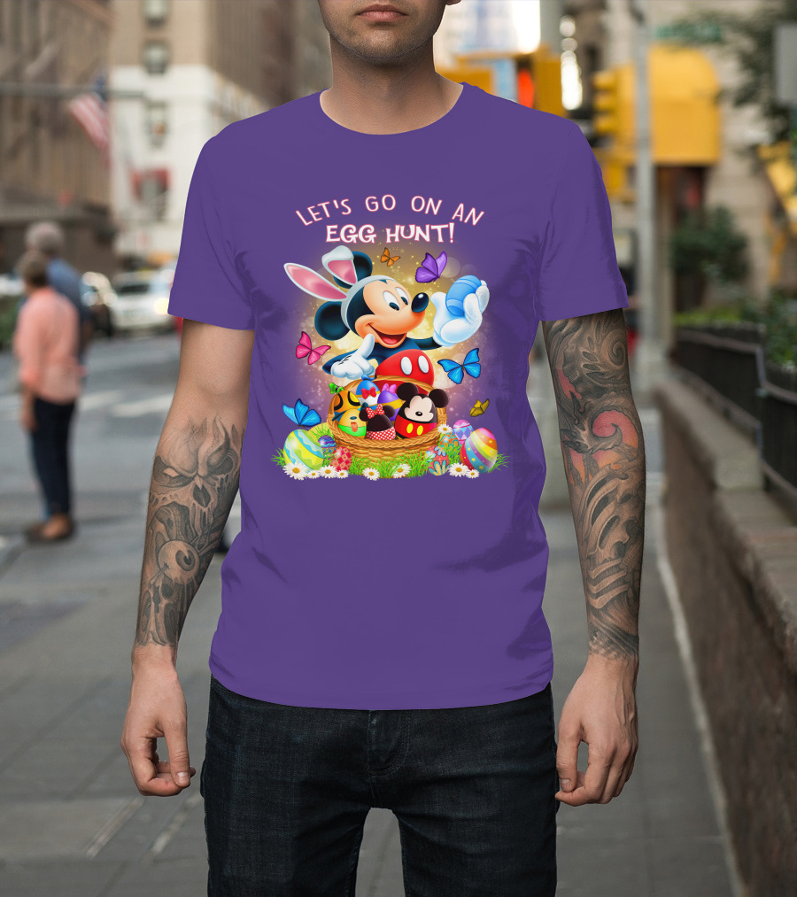Let's Go On An Egg Hunt Mickey Mouse Easter Basket Butterflies T-Shirt