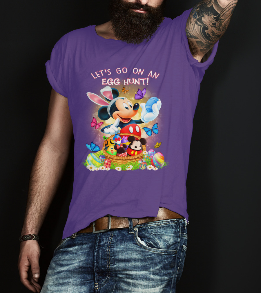 Let's Go On An Egg Hunt Mickey Mouse Easter Basket Butterflies T-Shirt