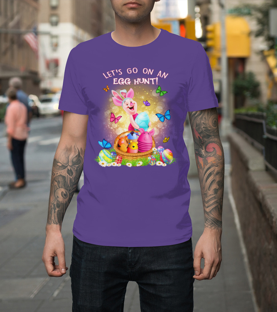 Let's Go On An Egg Hunt Piglet Basket Butterflies Easter T-Shirt