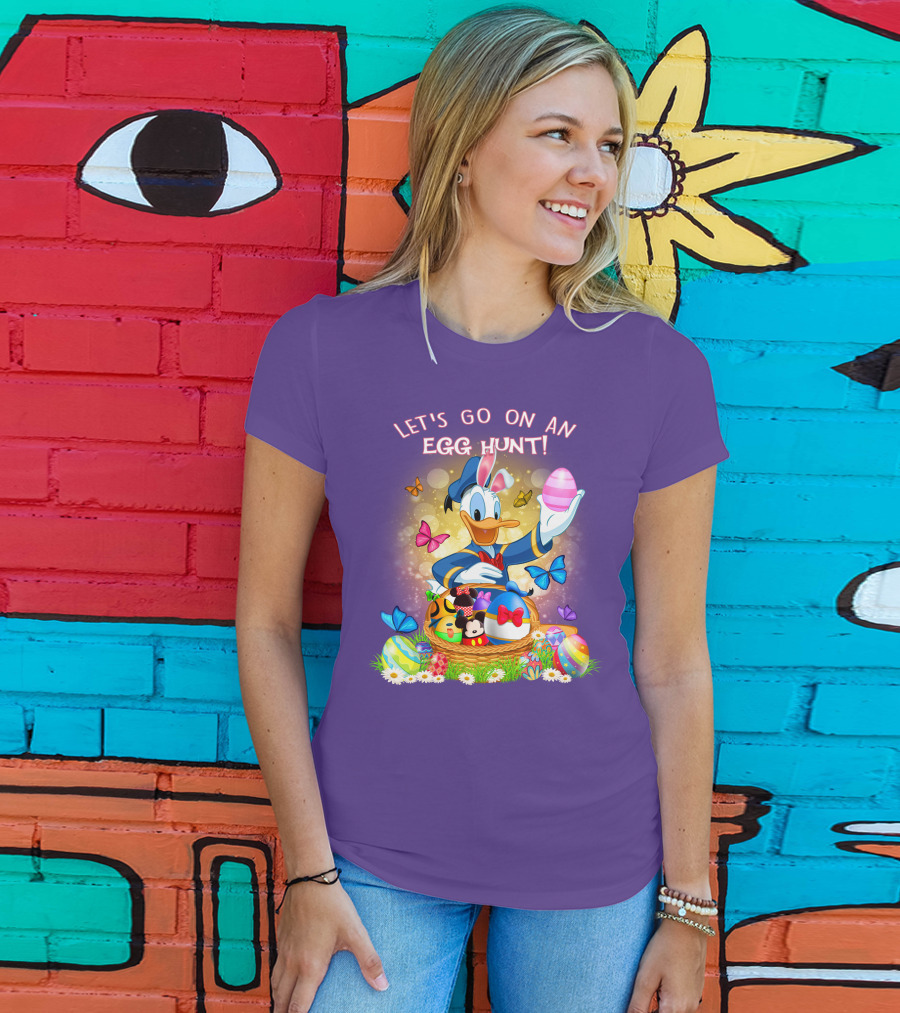 Let's Go On An Egg Hunt Donald Duck Basket Butterflies And Eggs T-Shirt