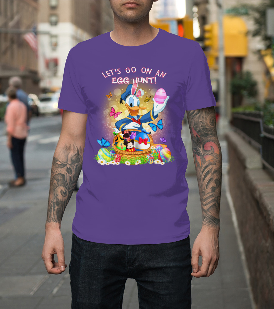 Let's Go On An Egg Hunt Donald Duck Basket Butterflies And Eggs T-Shirt
