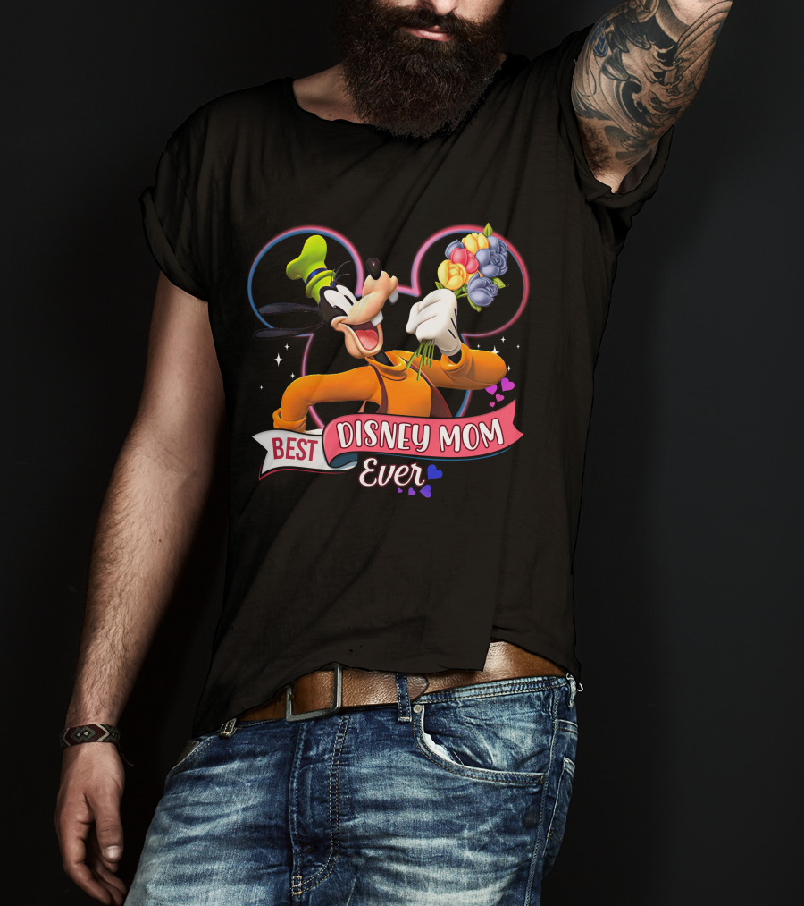Best Disney Mom Ever Goofy Holding Flowers Pixar Balloons Hearts T-Shirt