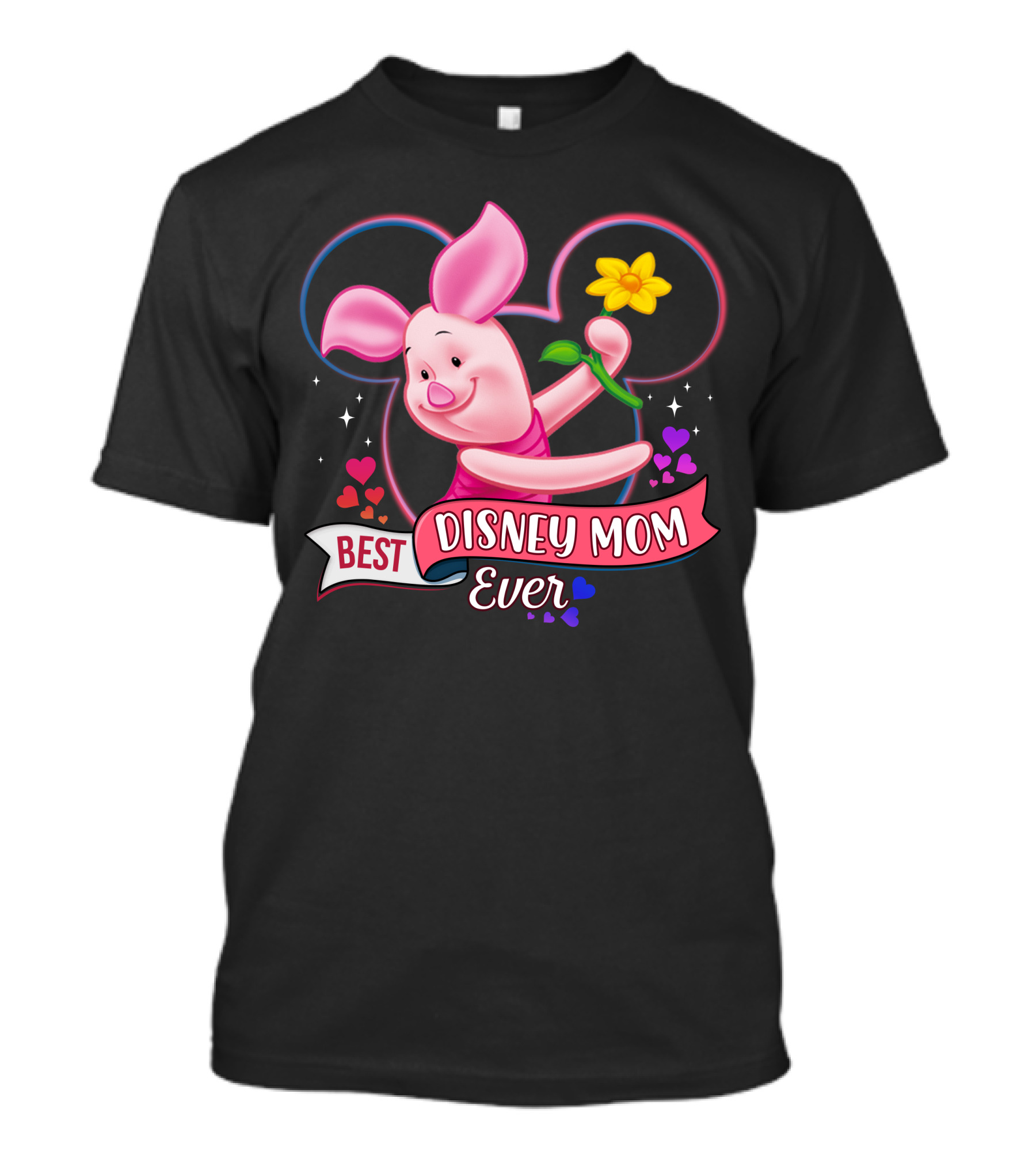 Best Disney Mom Ever Piglet Mickey Mouse Ears Hearts Flowers T-Shirt