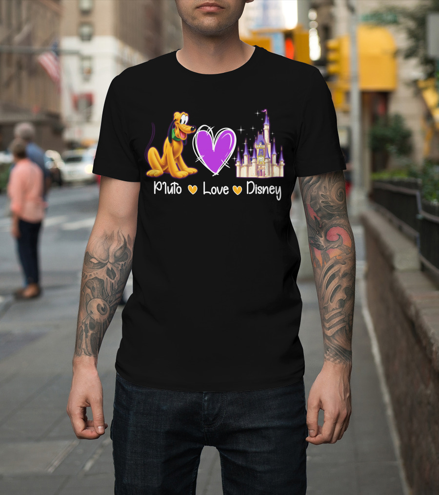 Pluto Love Disney Heart Castle T-Shirt