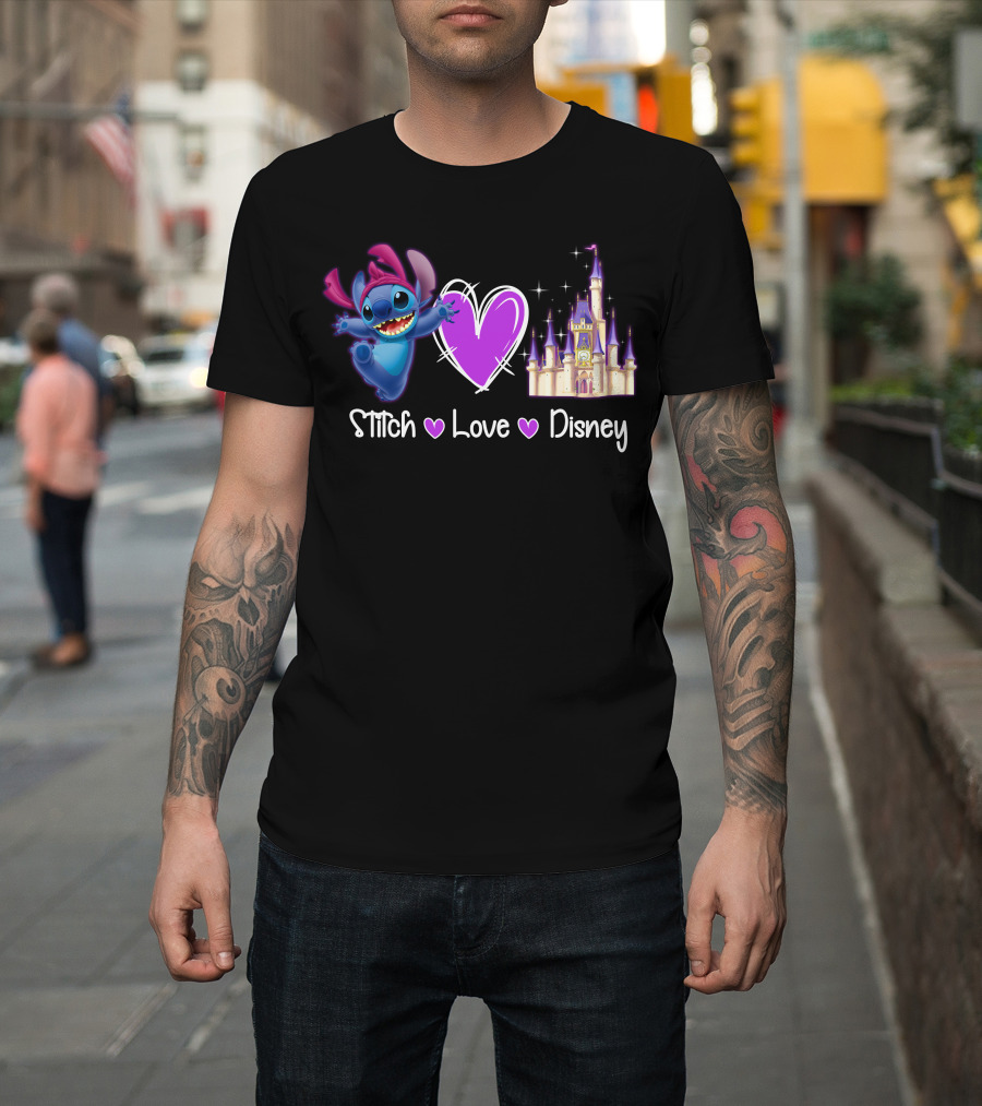 Stitch Love Disney Castle Heart T-Shirt