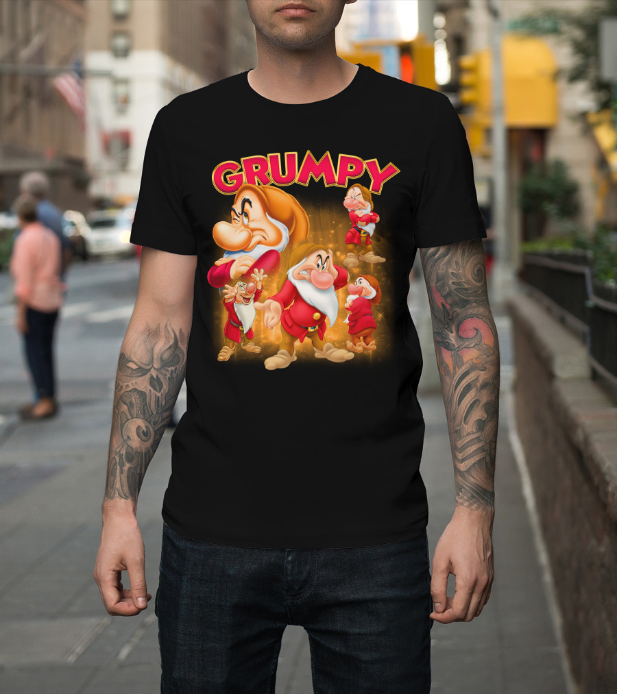 Grumpy The Dwarf Classic Character Expression Montage T-Shirt