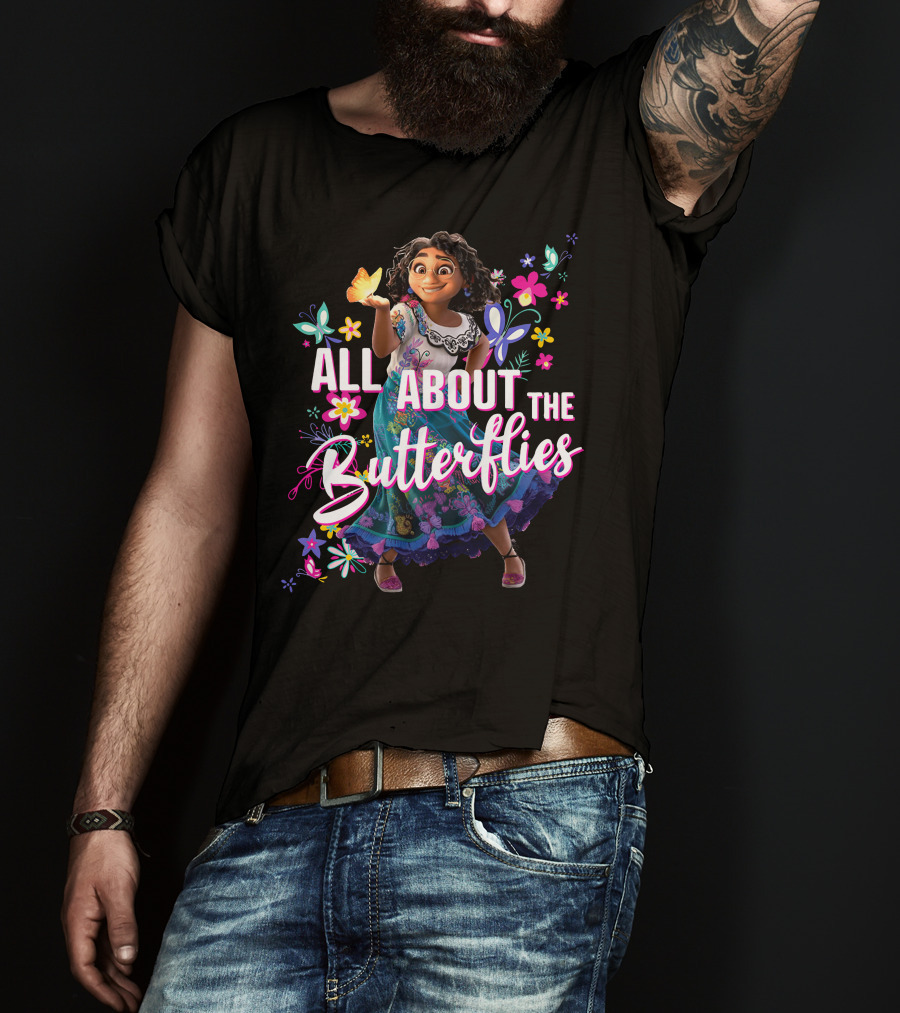 All About The Butterflies Colorful Floral Character T-Shirt
