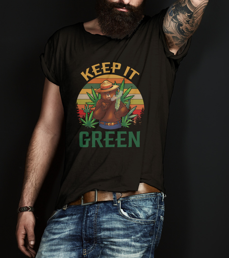 Smokey Keep It Green Retro Cannabis Smokey The Bear T-Shirt