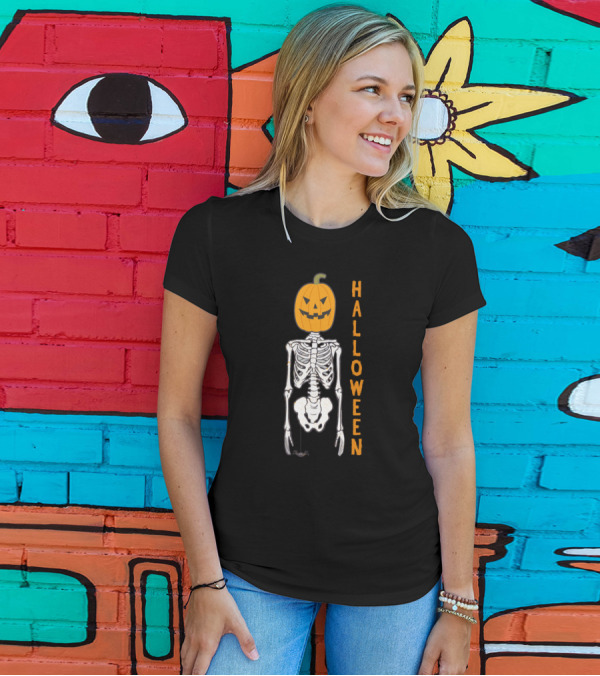 Halloween Pumpkin Skeleton T-Shirt