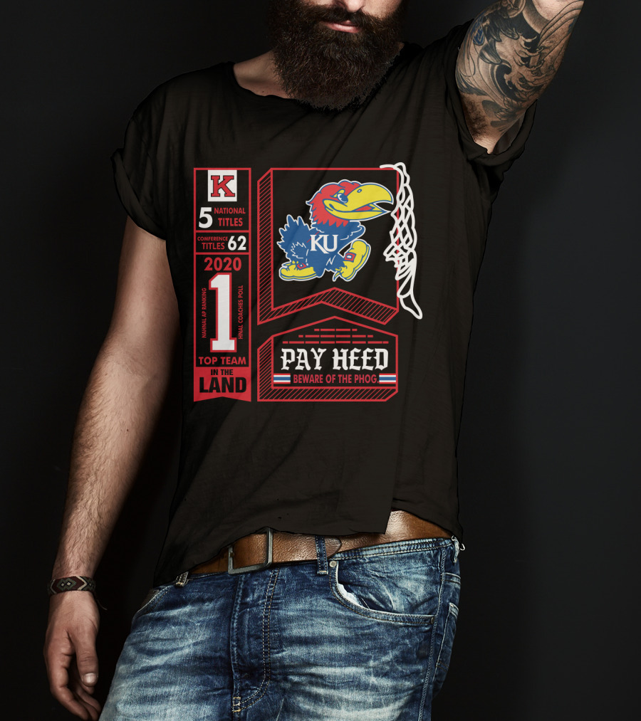 5 National Titles KU Jayhawks 62 Conference Titles Top Team In The Land Pay Heed Beware Of The Phog T-Shirt