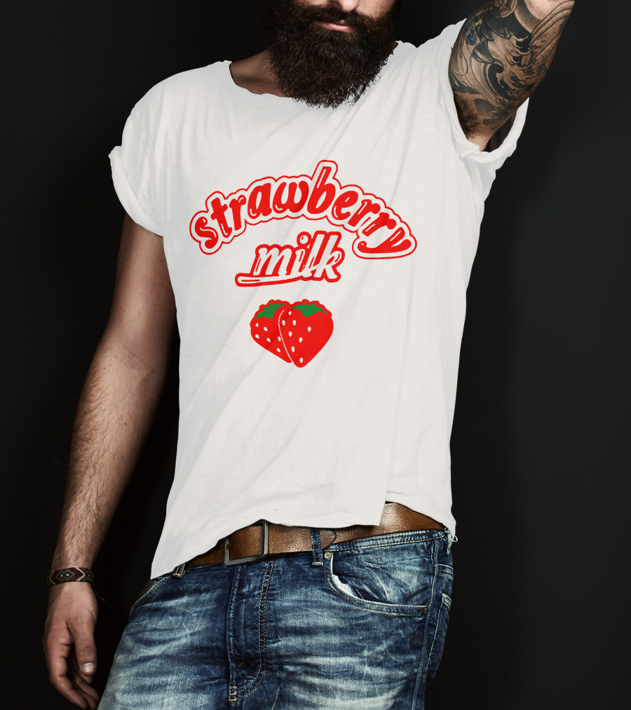 Strawberry Milk Red Text With Strawberries T-Shirt