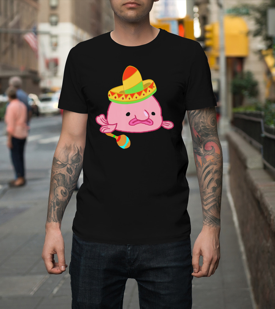 Blobfish Sombrero Costume Mexican Grumpy Blo with Maracas T-Shirt