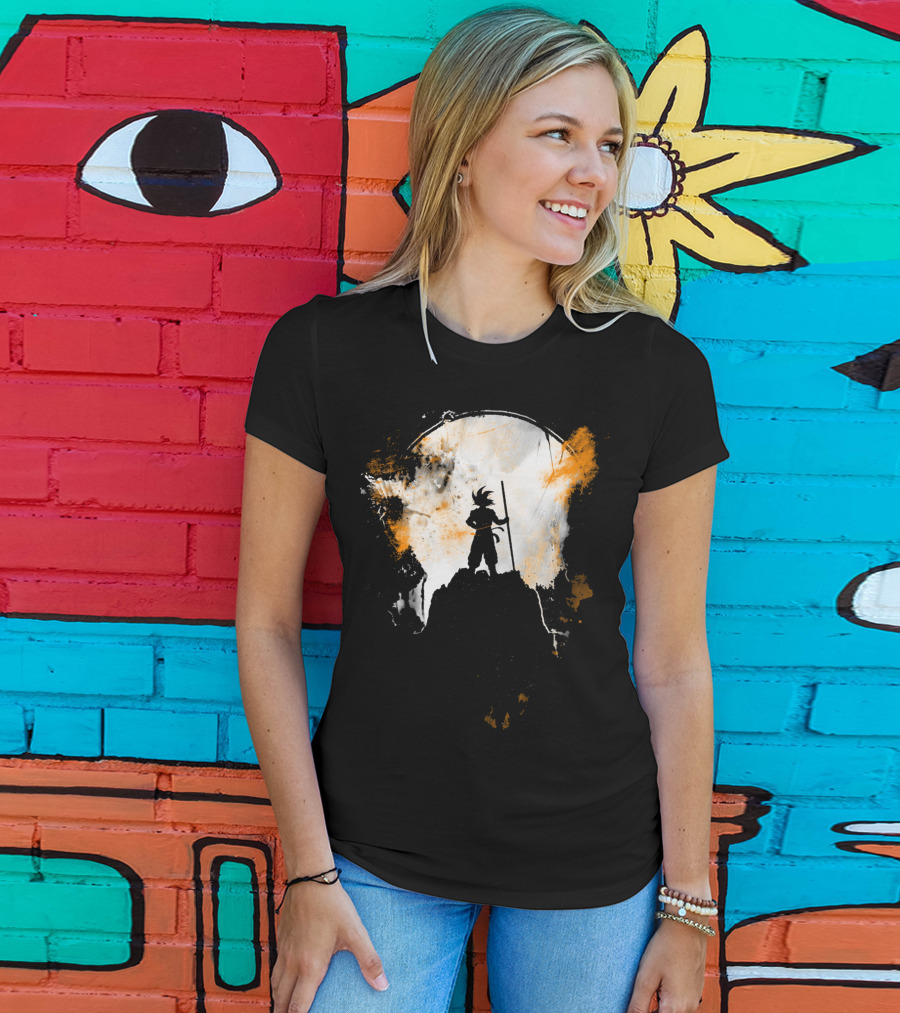 Grunge Moon Hero Dragon Warrior Silhouette Lunar Burst T-Shirt