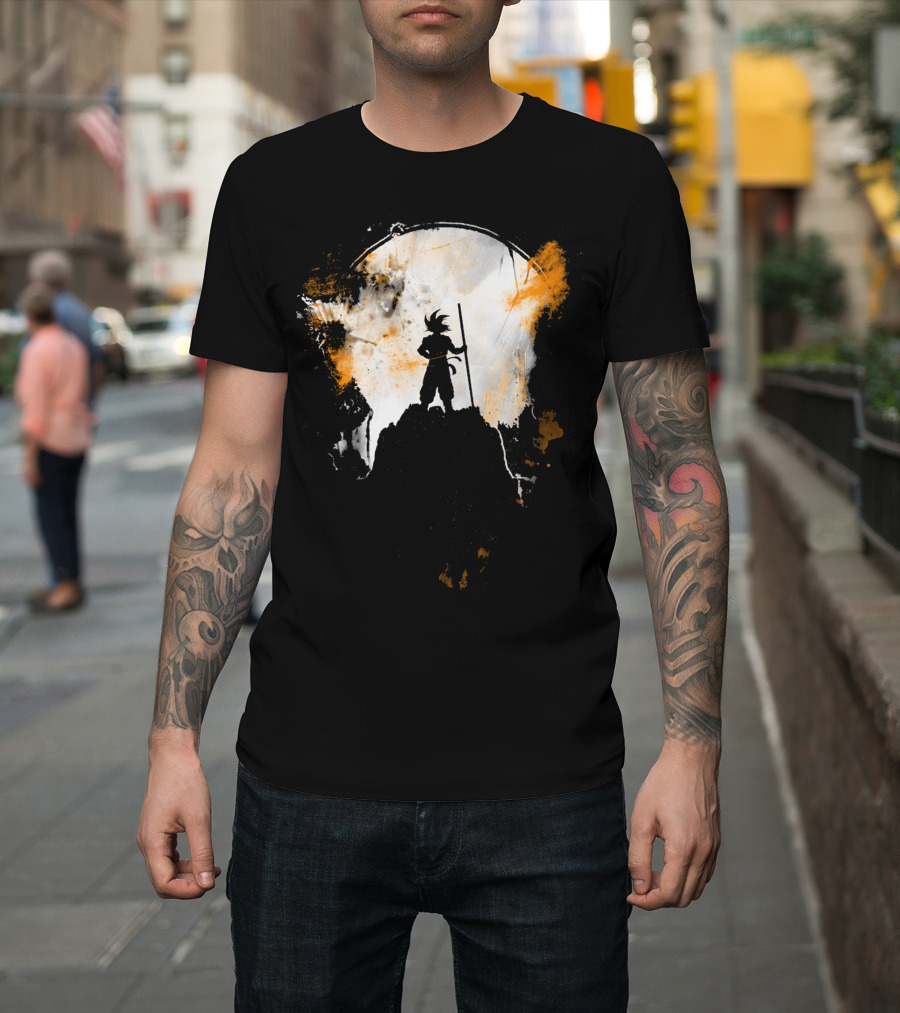 Grunge Moon Hero Dragon Warrior Silhouette Lunar Burst T-Shirt