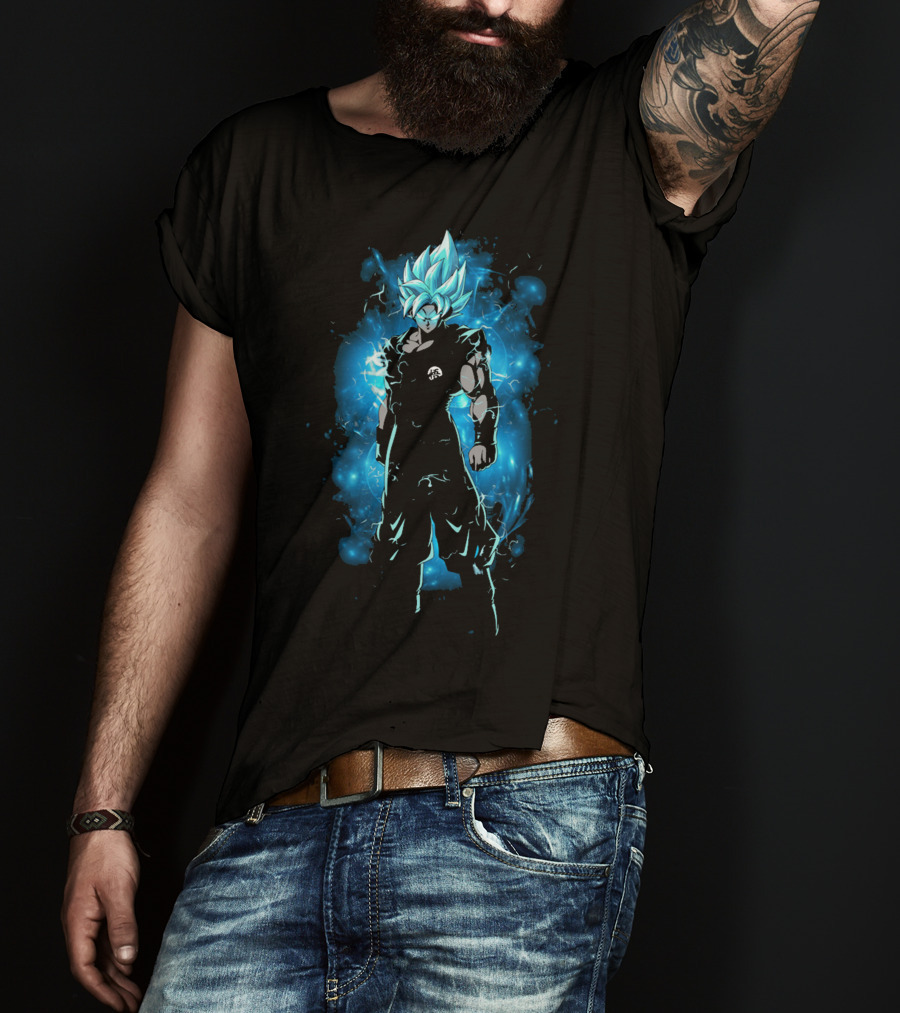 Legendary Blue Aura Warrior With Electric Hair And Black Suit T-Shirt