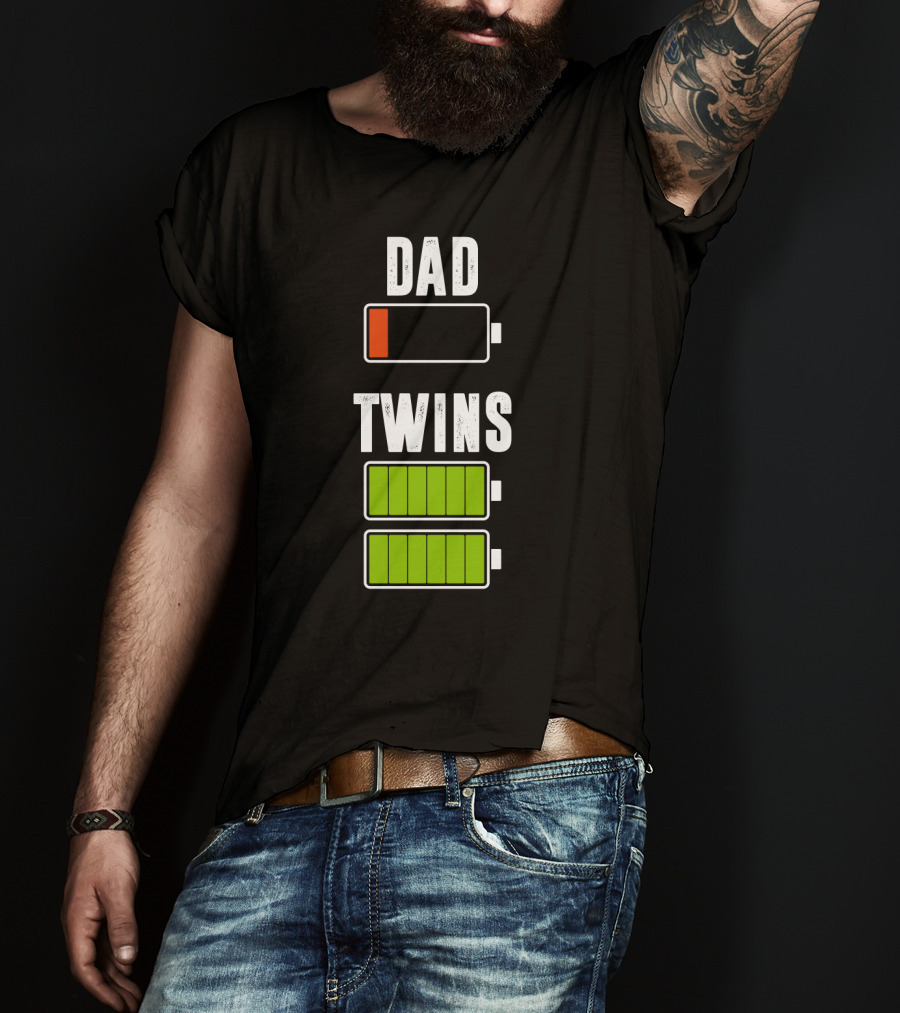 Dad Twins Low High Battery Charged T-Shirt