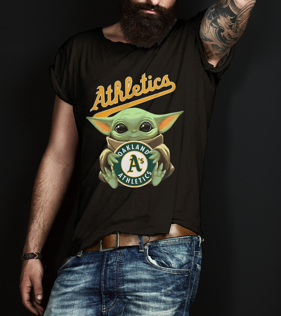 Oakland Athletics Baby Yoda Hugging A's Baseball T-Shirt