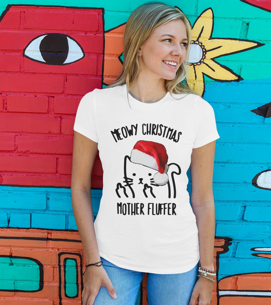 Meowy Christmas Santa Cat Mother Fluffer T-Shirt