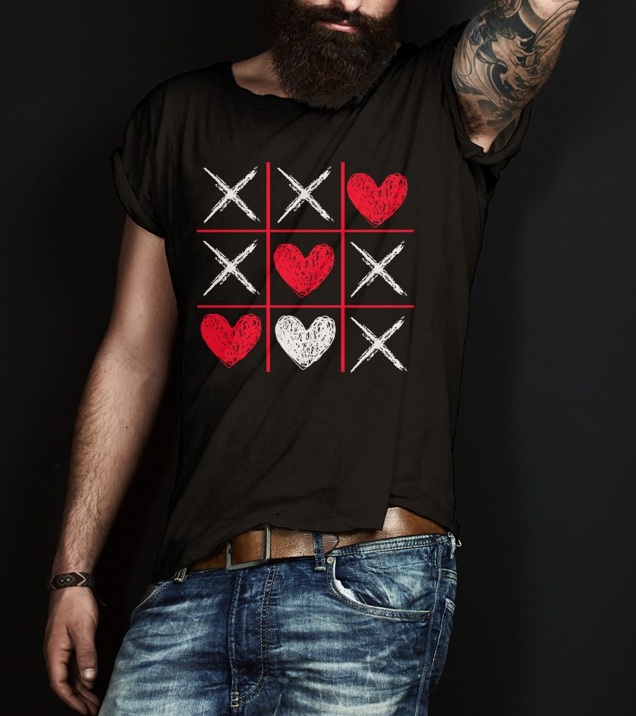 Valentines Day Tic-Tac-Toe XO XO Heart Pattern Funny Valentine Gifts T-Shirt