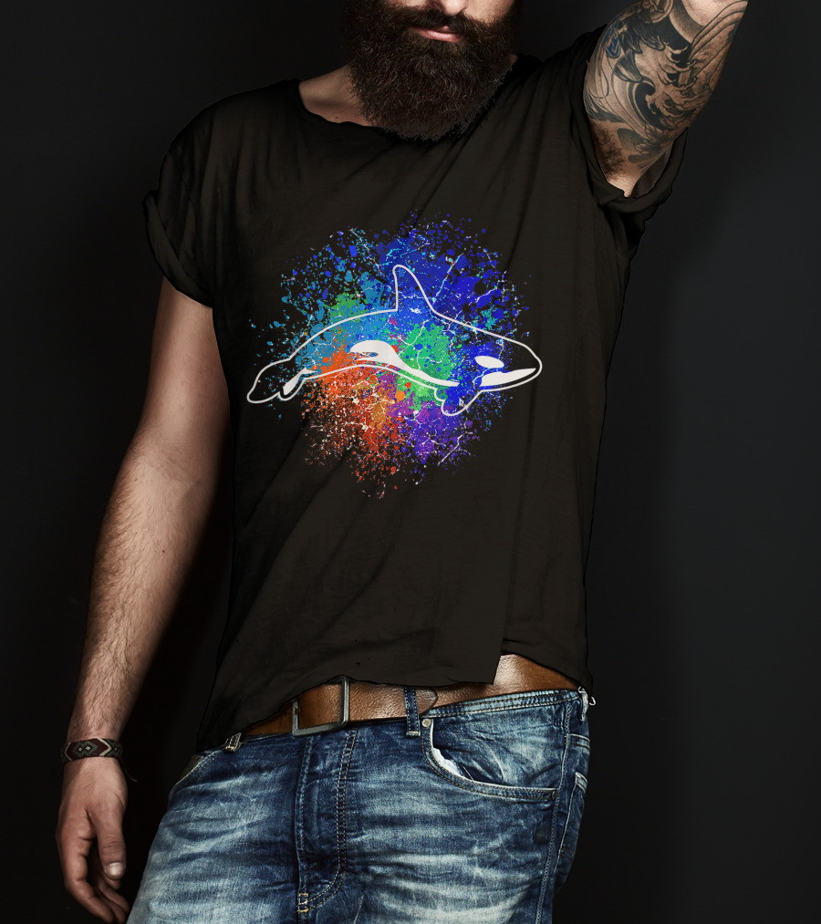 Killer Whale Orca Colorful Ocean Splatter Art Sea Animal T-Shirt