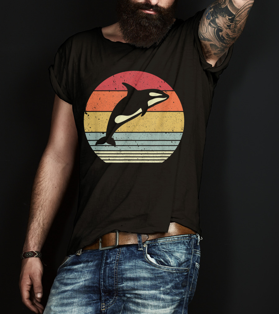 Orca Retro Sunset Style Ocean Stripes T-Shirt