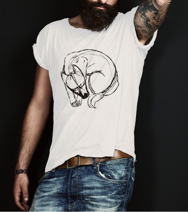 Peaceful Resting Canine In Minimalist Sketch T-Shirt