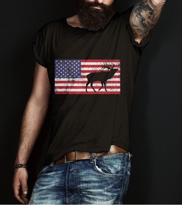 American Flag Elk Love USA Patriotic T-Shirt