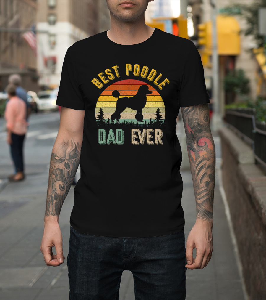 Best Poodle Dad Ever Vintage Retro 70's Style Sunset T-Shirt