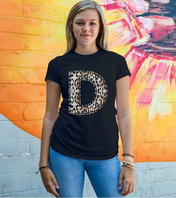Cool Leopard Cheetah Pattern Letter D Initial Name T-Shirt