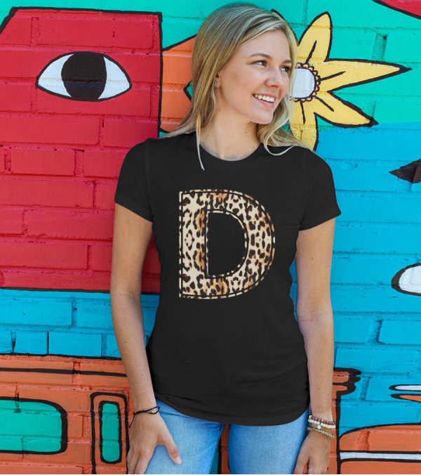 Cool Leopard Cheetah Pattern Letter D Initial Name T-Shirt