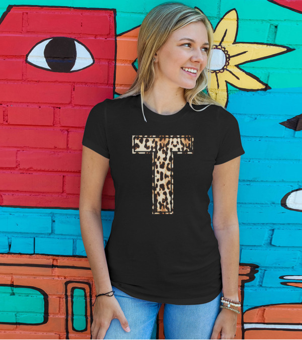 Cool Leopard Cheetah Pattern Letter T T-Shirt