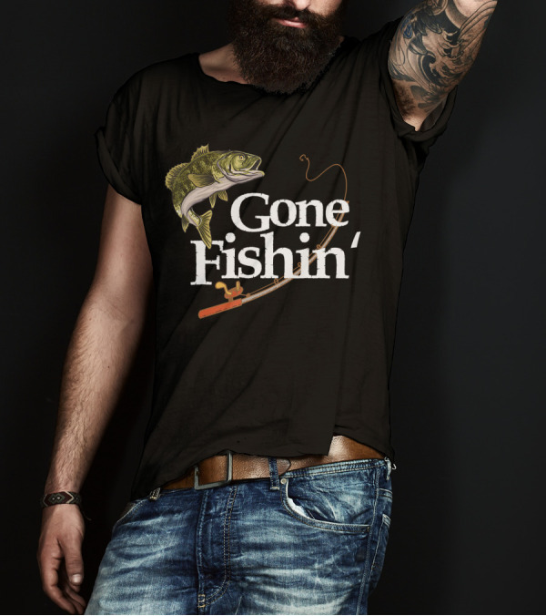 Gone Fishin' Fisherman Angler With Fishing Rod And Fish T-Shirt