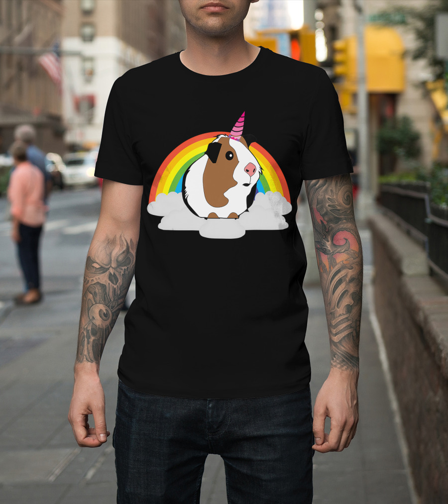 Guinea Pig Unicorn with Rainbow Clouds Cute Guinea Pig T-Shirt