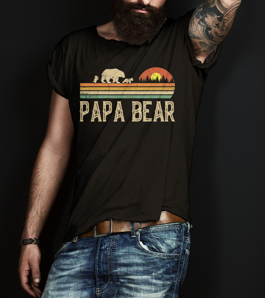 Papa Bear Vintage Sunset Bear Family Wildling Dad T-Shirt