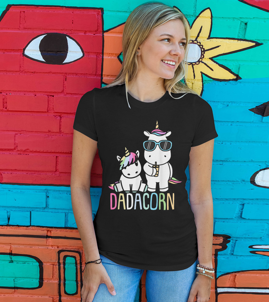 Funny Dadacorn Unicorn Dad Baby With Cute Rainbow Horns And Pastel Colors T-Shirt