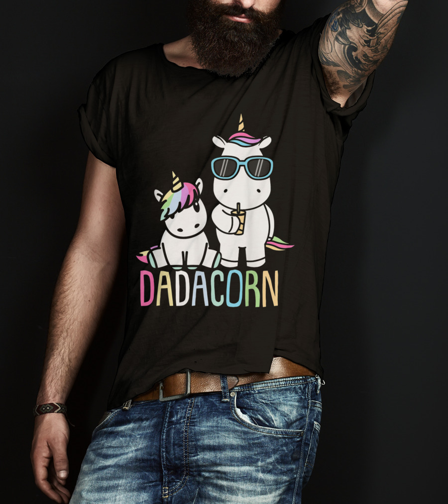 Funny Dadacorn Unicorn Dad Baby With Cute Rainbow Horns And Pastel Colors T-Shirt