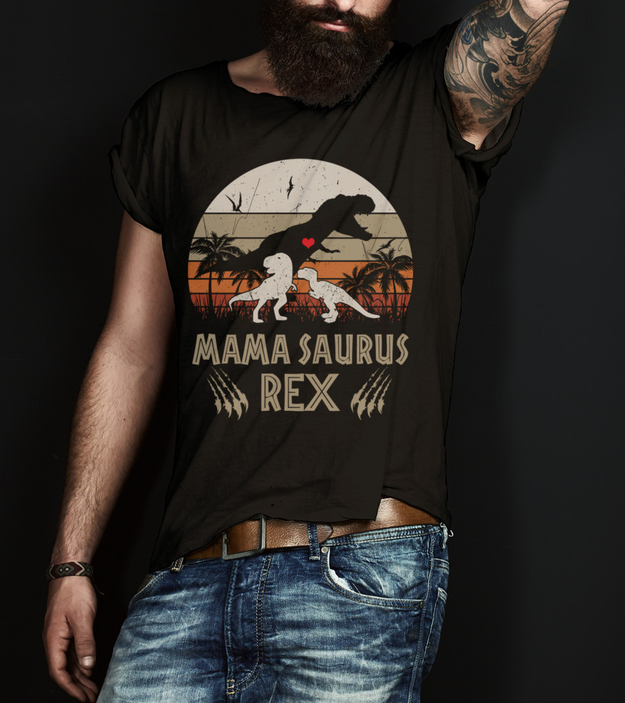 Mamasaurus Rex Cool Mom Dinosaur Scene With Heart And Claw Marks T-Shirt