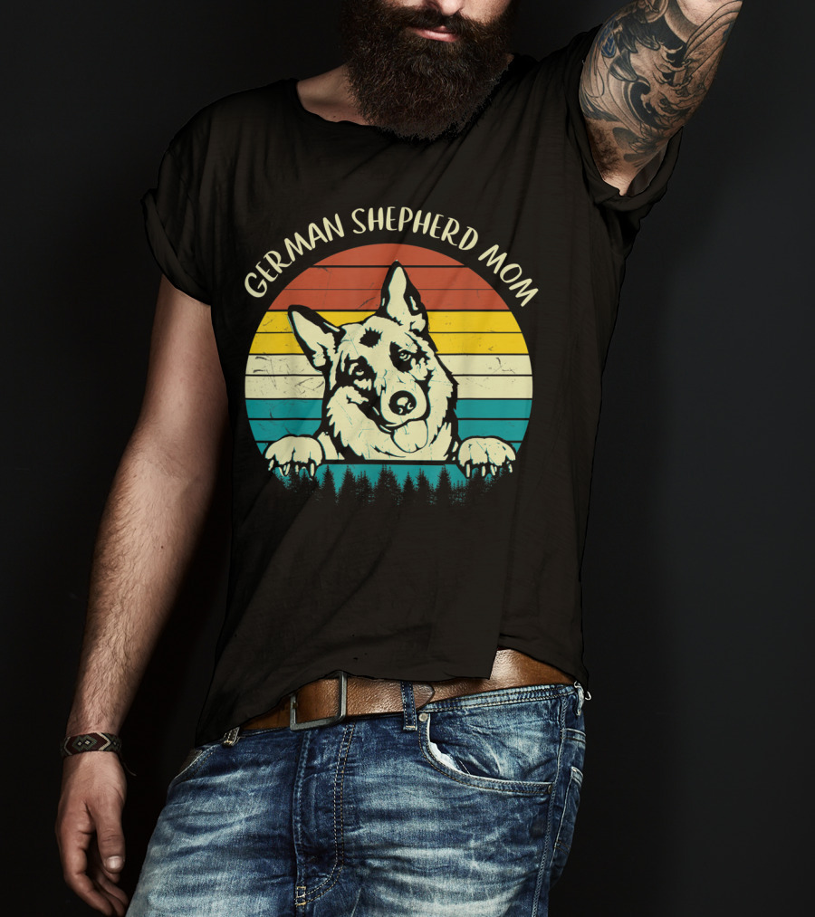 German Shepherd Mom Retro Sunset T-Shirt