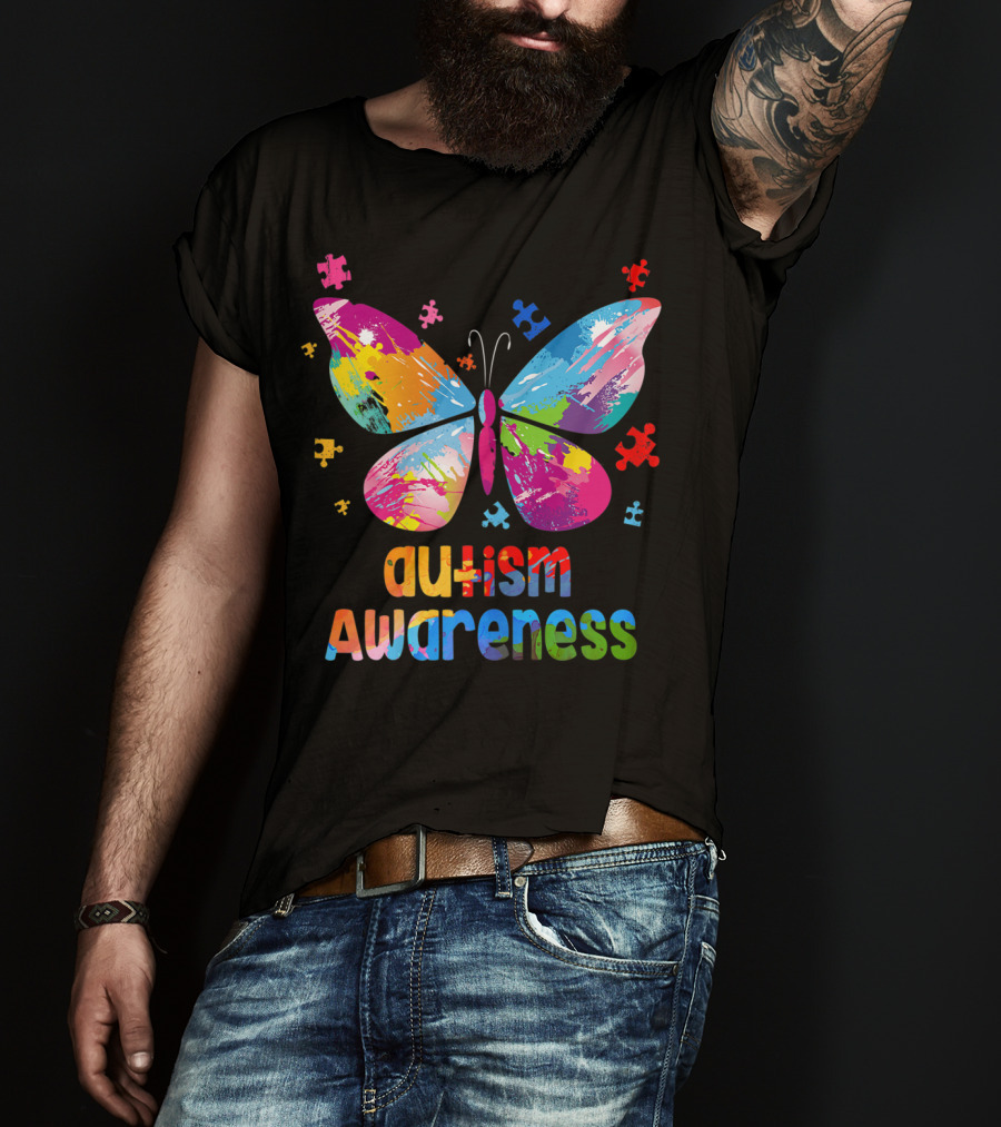 Autism Awareness Butterfly Puzzle Piece Girls T-Shirt
