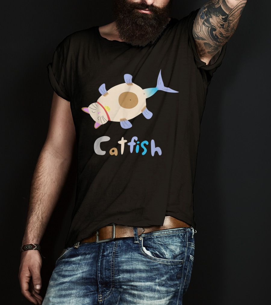 Catfish Sleeping Cat Head Fish Body Playful T-Shirt