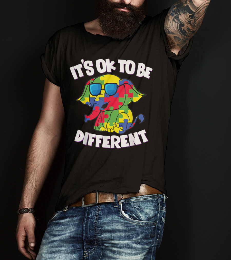 It's Ok To Be Different Autism Awareness Elephant Puzzle T-Shirt