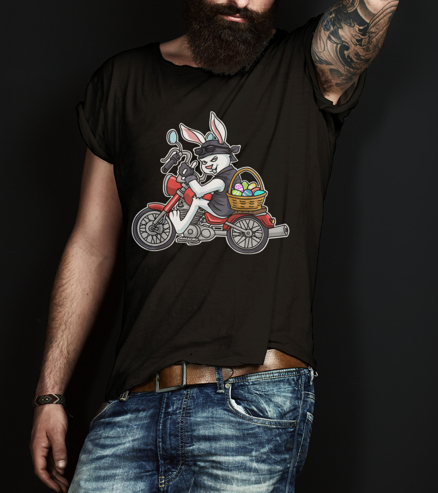 Easter Bunny Motorcycle Biker With Basket Of Eggs Braap T-Shirt