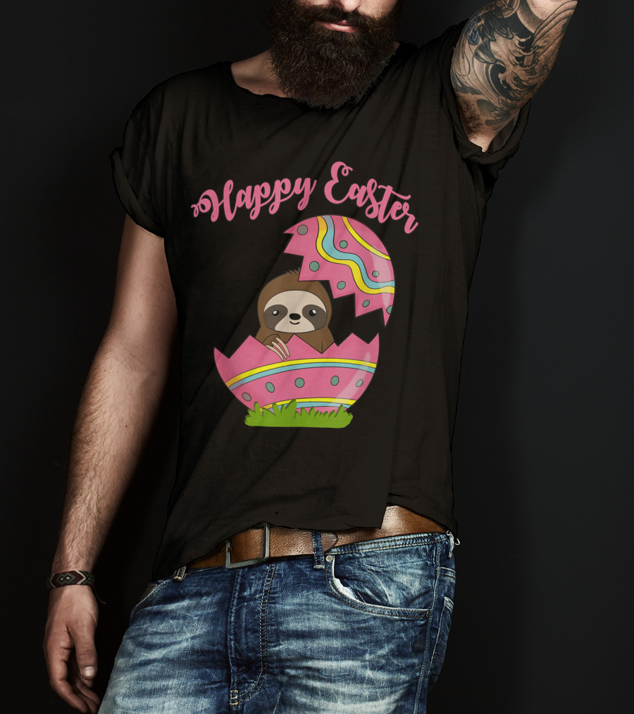 Happy Easter Sloth In Colorful Easter Egg T-Shirt