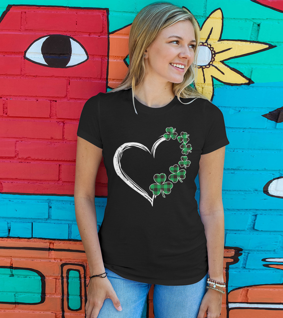 Heart Plaid Shamrock Clover Green T-Shirt